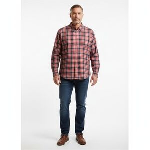George Men's Red Black Plaid Long Sleeve Button-Up Classic Stretch Big & Tall